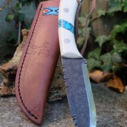 Couteau Condor Blue River White Manche Micarta Lame Acier 1095 Carbone Etui Cuir El Salvador 2543MHC