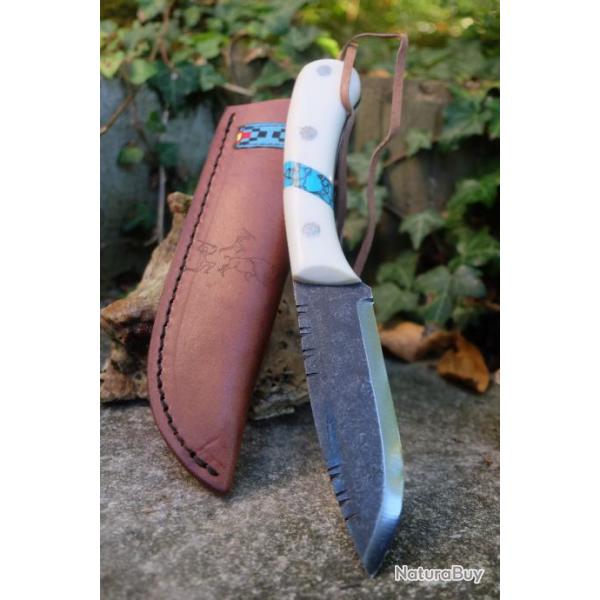 Couteau Condor Blue River White Manche Micarta Lame Acier 1095 Carbone Etui Cuir El Salvador 2543MHC