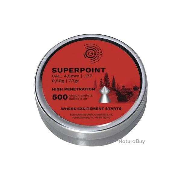 BOITE DE 500 PLOMBS POINTUS GECO SUPERPOINT cal:4.5MM