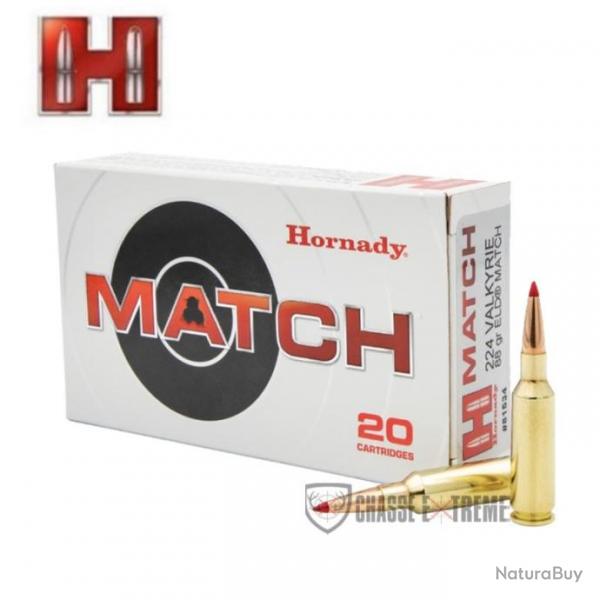 20 Munitions HORNADY Cal 224 Valkyrie 88Gr Eld Match