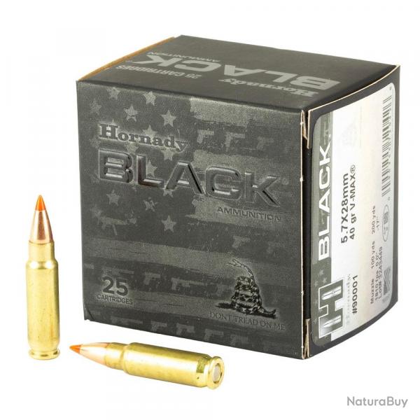 HORNADY BOITE DE 25 CARTOUCHES HORNADY 5.7x28MM 40GR V-MAX BLACK 10 boites ( 250 munitions )