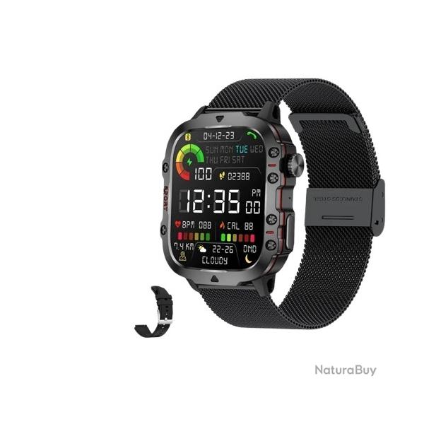 Montre Connecte Intelligente Militaire Ultime pour Homme  Appel Bluetooth Etanche Noir