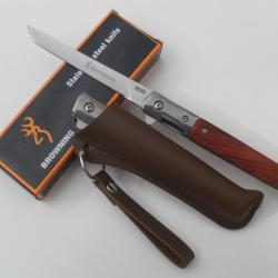 Couteau Léger Droit Lame Fine Tanto 9,5 cm Manche Bois 12,5 cm ETUI