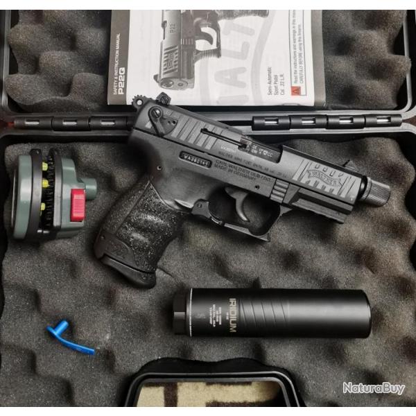 Pistolet WALTHER P22 Filet - Cal. 22 LR + Silencieux et mallette (Occasion bon tat)