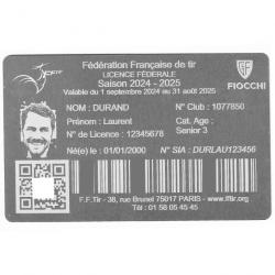 Licence de tir en aluminium Argentée gravé au laser (Recto)