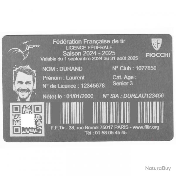 Licence de tir en aluminium Argente grav au laser (Recto)