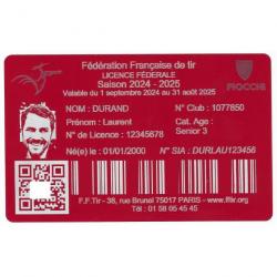 Licence de tir en aluminium rouge gravé au laser (Recto)