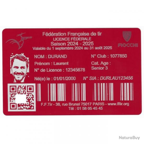 Licence de tir en aluminium rouge grav au laser (Recto)