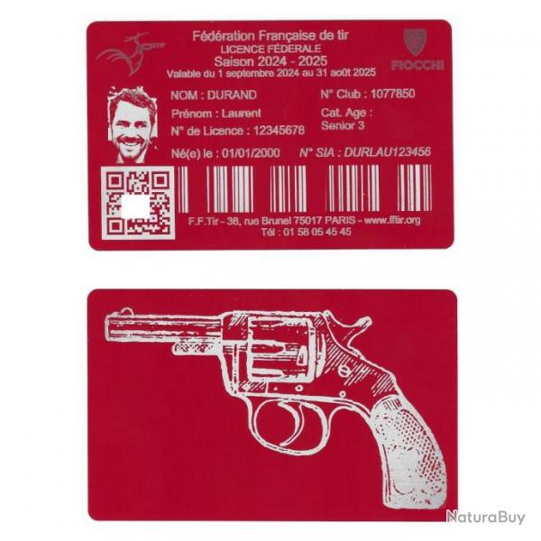 Licence de tir en aluminium rouge grav au laser (Recto / Verso)