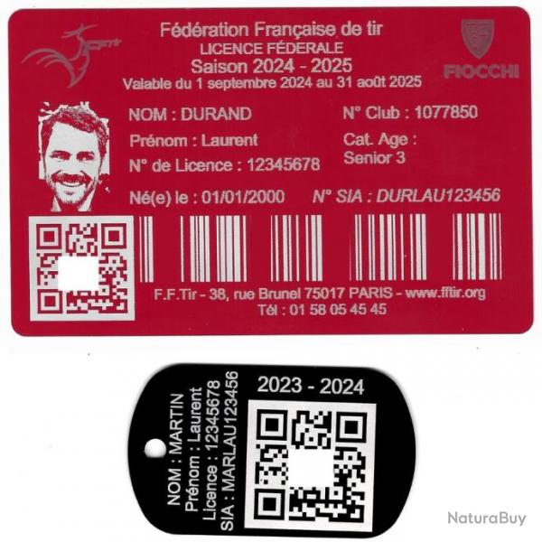 Licence de tir aluminium rouge + Port cl TAG militaire en aluminium grav au laser (Recto)