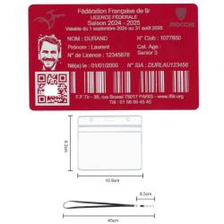 Licence de tir en aluminium rouge gravé au laser (Recto) + Porte badge tour de cou