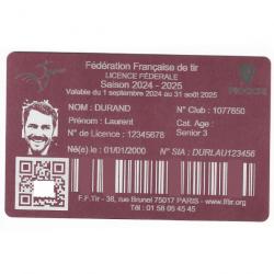 Licence de tir en aluminium rose gravé au laser (Recto)