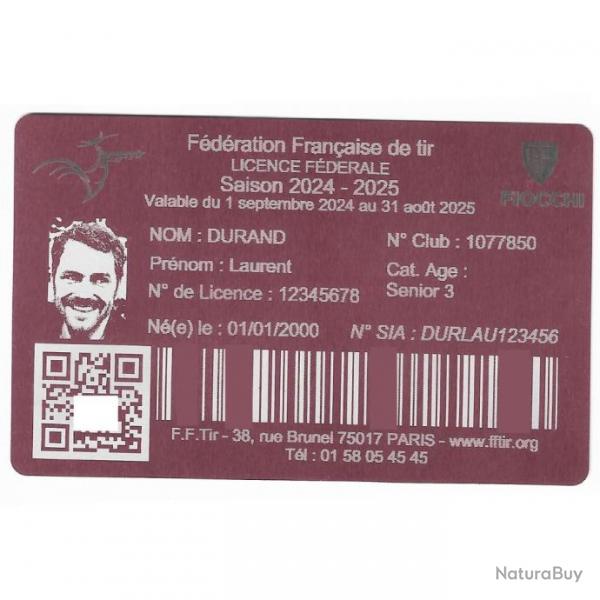 Licence de tir en aluminium rose grav au laser (Recto)