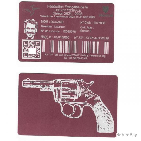 Licence de tir en aluminium rose grav au laser (Recto / Verso)