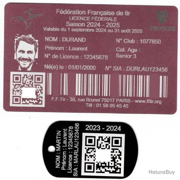 Licence de tir aluminium rose + Port cl TAG militaire en aluminium grav au laser (Recto)