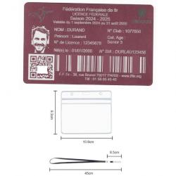 Licence de tir en aluminium rose gravé au laser (Recto) + Porte badge tour de cou