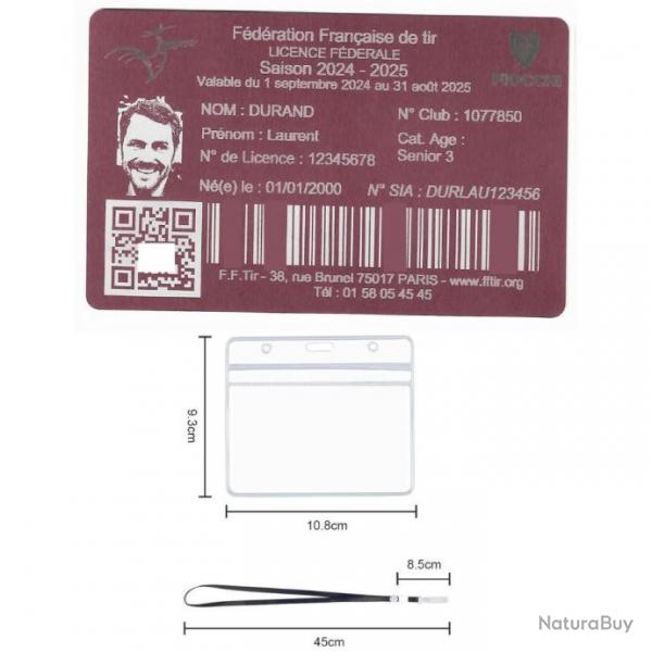 Licence de tir en aluminium rose grav au laser (Recto) + Porte badge tour de cou