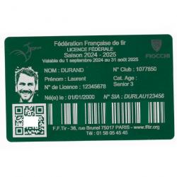 Licence de tir en aluminium vert gravé au laser (Recto)