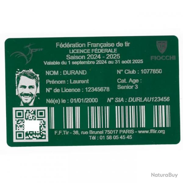 Licence de tir en aluminium vert grav au laser (Recto)