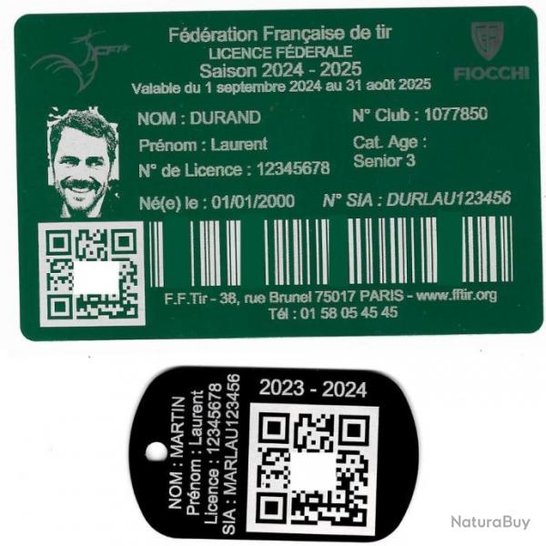 Licence de tir aluminium vert + Port cl TAG militaire en aluminium grav au laser (Recto)