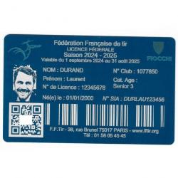 Licence de tir en aluminium bleu gravé au laser (Recto)