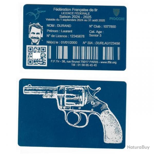 Licence de tir en aluminium bleu grav au laser (Recto / Verso)