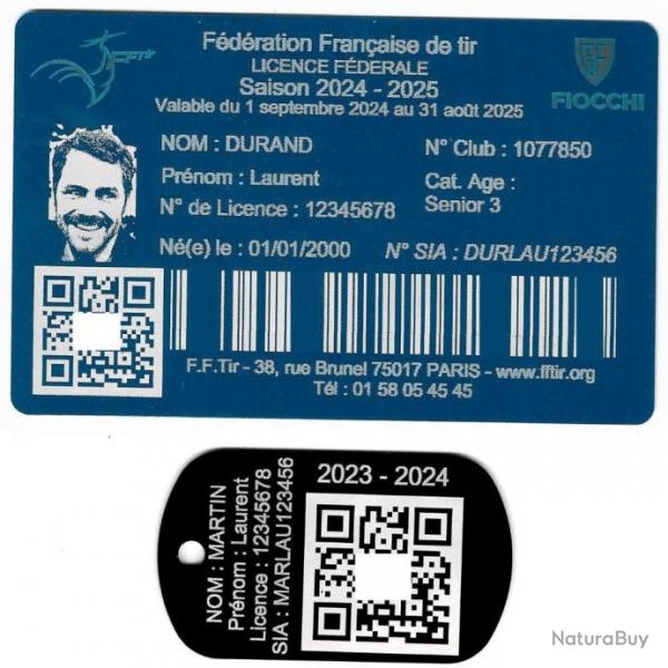 Licence de tir aluminium bleu + Port cl TAG militaire en aluminium grav au laser (Recto)