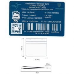 Licence de tir en aluminium bleu gravé au laser (Recto) + Porte badge tour de cou