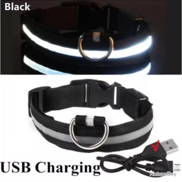 Collier Lumineux LED pour Chiens USB Rechargeable Scurit Nocturne et Confort Optimal S 34-41 Noir