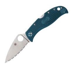 C262SLBK390 Couteau de poche denté Spyderco "LEAFJUMPER" manche bleu