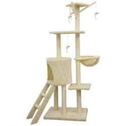 Arbre à chat Moyen avec niche et perchoir Stable et Confortable BEIGE 79 x 34 x 138 cm