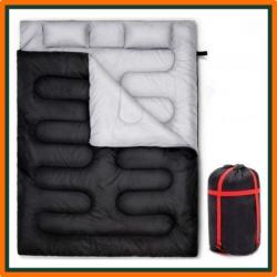 Sac de couchage chaud 2 personnes ou simple 220x150 cm + 2 oreillers offerts - Toutes saisons