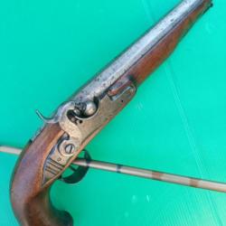 ANCIEN  PISTOLET  A PERCUSSION 19eme .  SIGNATURE : CAZES  . PROPRE ET MECANIQUEMENT FONCTIONNEL