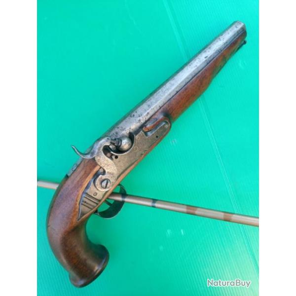 ANCIEN  PISTOLET  A PERCUSSION 19eme .  SIGNATURE : CAZES  . PROPRE ET MECANIQUEMENT FONCTIONNEL