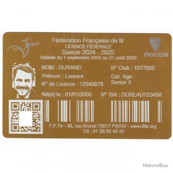 Licence de tir en aluminium dor grav au laser (Recto)