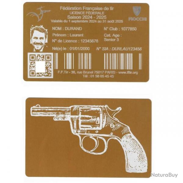 Licence de tir en aluminium dor grav au laser (Recto / Verso)