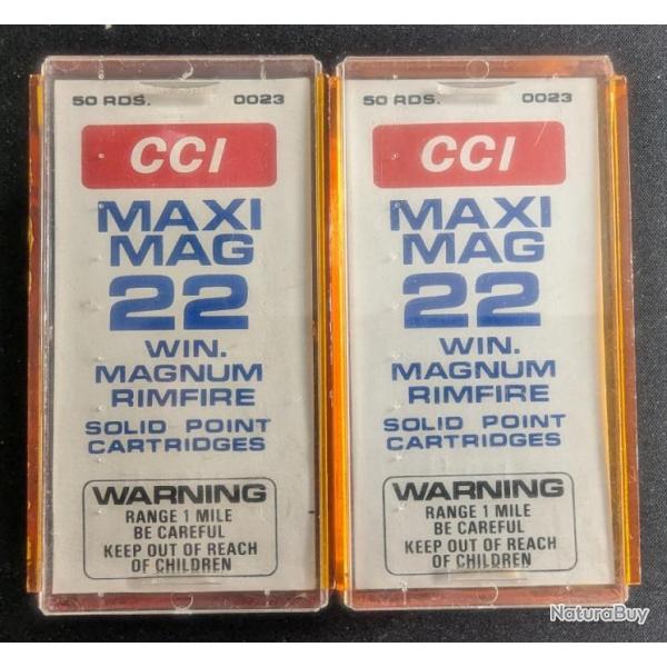 100 (2x50) cartouches .22 WMR (.22 MAGNUM) CCI "MAXI MAG" FMJ SOLID POINT