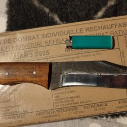 1 x Gros Bowie Couteau de Chasse Survie Lame Acier Carbone 1075 Etui Cuir Bushcraft Fabric Artisanal