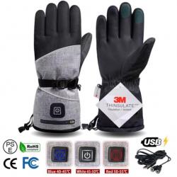 Gants Chauffants Thermiques Électriques Rechargeables USB 3M Confort et Chaleur Gris