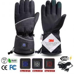 Gants Chauffants Thermiques Électriques Rechargeables USB 3M Confort et Chaleur Noir