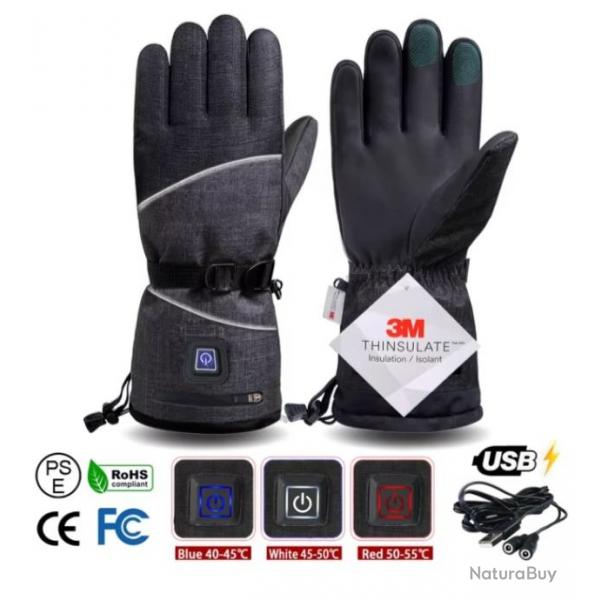 Gants Chauffants Thermiques lectriques Rechargeables USB 3M Confort et Chaleur Noir