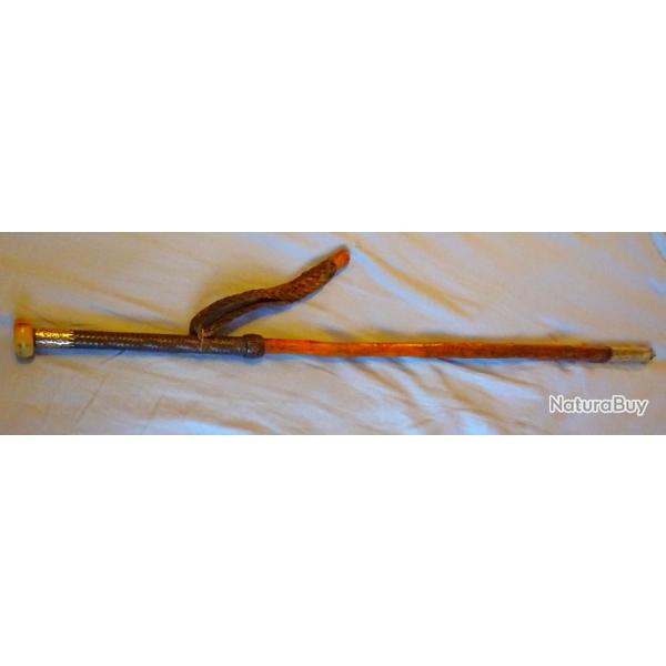 BTON MAKILA BASQUE CANNE  SYSTEME 89 cm NEFLIER ACIER LAITON CUIR  1900 ISSU DE COLLECTION TBE