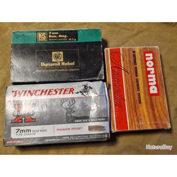 Lot de 47 cartouches cal. 7mm Rem Mag diverses (Winchester, Norma, RWS) HILMAR SUPER DESTOCK !!!