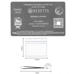 Licence de tir FFBT argenté en aluminium gravé au laser (Recto) + Porte badge tour de cou