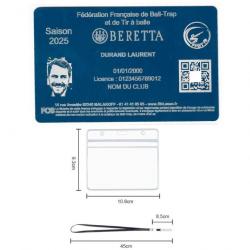 Licence de tir FFBT bleu en aluminium gravé au laser (Recto) + Porte badge tour de cou