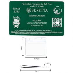 Licence de tir FFBT vert en aluminium gravé au laser (Recto) + Porte badge tour de cou