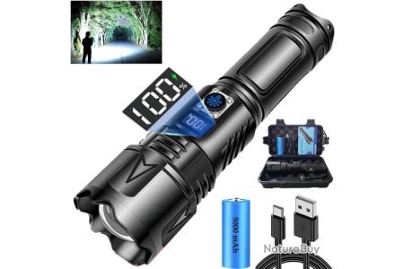 JAY-PARK Lampe Torche LED 500000 Lumens - Rechargeable 5000mAh - 5 Modes Zoom - IP67 Étanche
