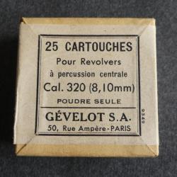 Boite vide se munition ancienne (cal.320 poudre seule) Gévelot SA 50 rue Ampère Paris