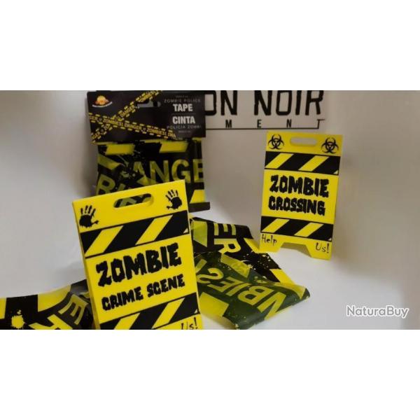 RDUCTION NOL PACK POLICE "ZOMBIE" + RUBALISE "DANGER ZOMBIE"+2 CHEVALLETS "SCENE DE CRIME" NEUF