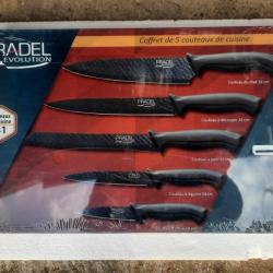 Coffret de 5 Couteaux PRADEL EVOLUTION Lames Acier Revetement Noir